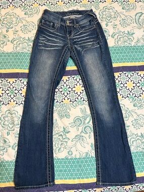 Vanity Dark Blue Flare Jeans with Whiskering